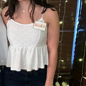 Women’s White Peplum Cropped Spaghetti Tank Top Size Small